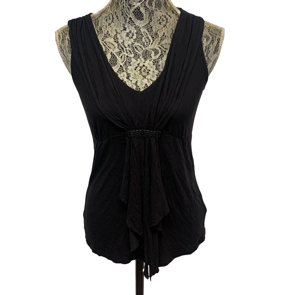 Daisy Fuentes Small Black Ruched V Neck Sleeveless Stretch Tank Top